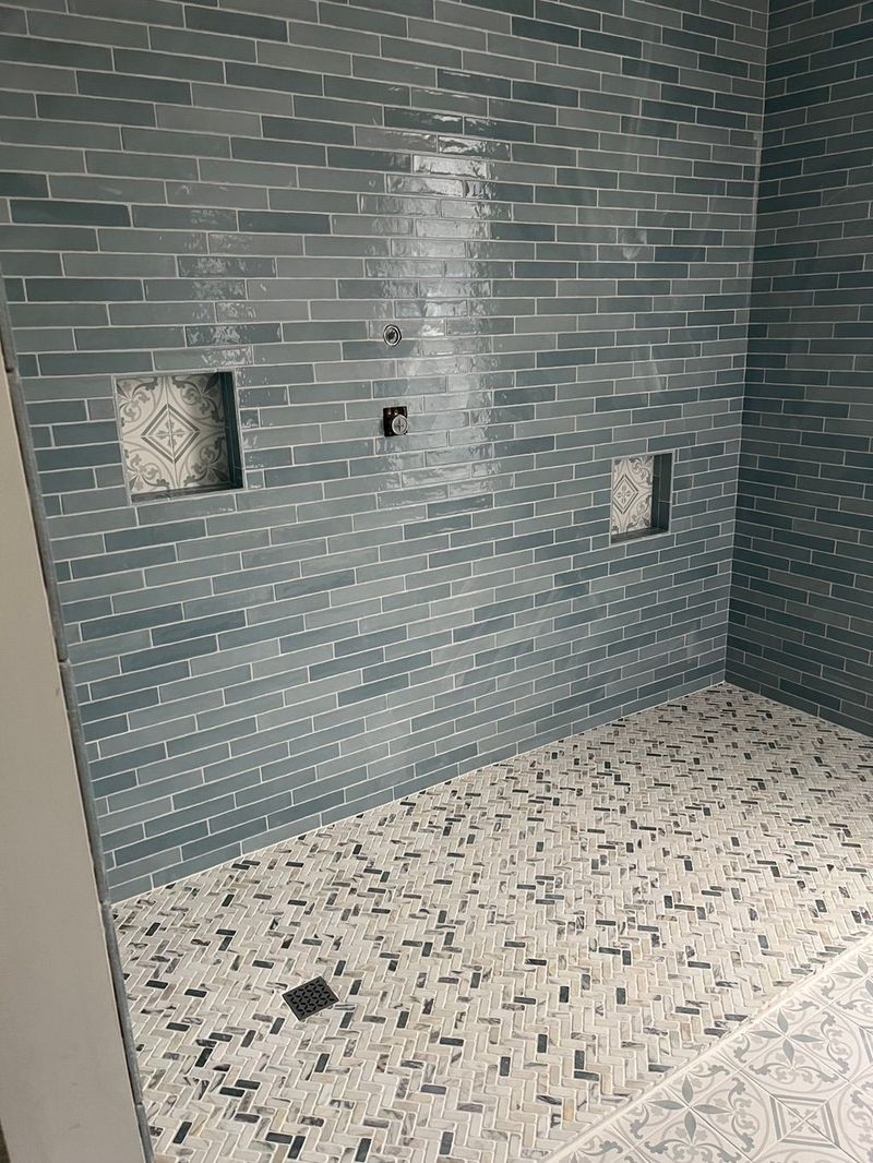 Green subway tile shower